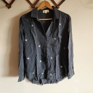 Cloth And Stone Dark Gray Star Button-Up Long Sleeve Shirt Lyocell Small S